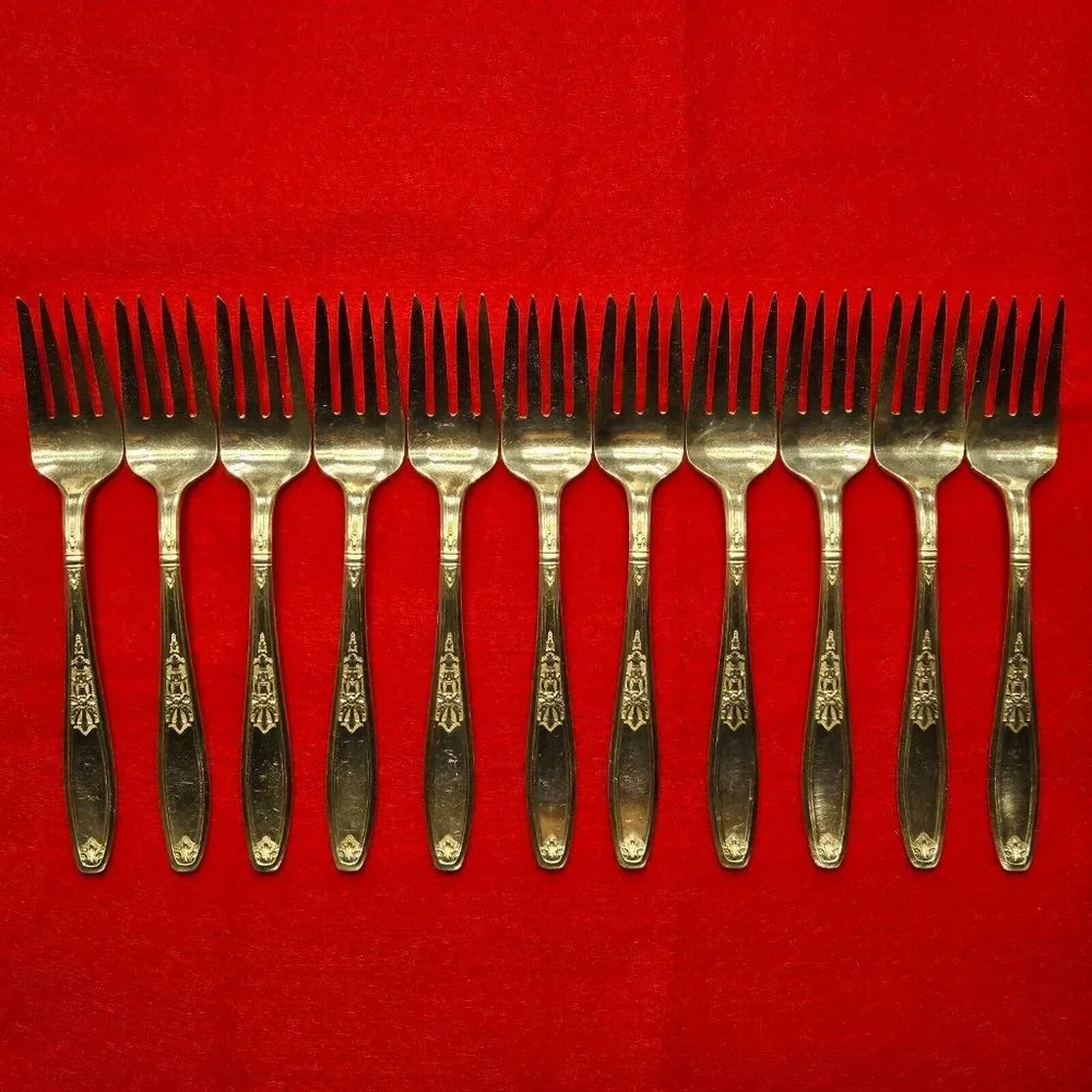 1847 Rogers Bros Silver-Plate Silverware - Lot of 11 Salad Forks w/Silvercloth
